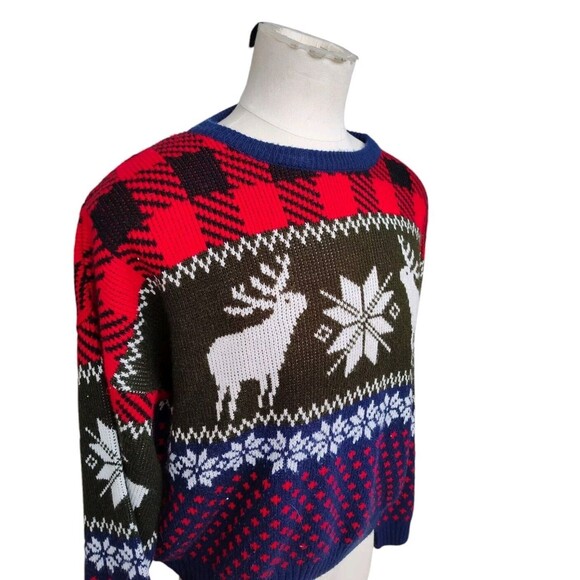 Vintage 90s Fair Isle Christmas Sweater Falls Creek Large Red Green Navy - Picture 4 of 8